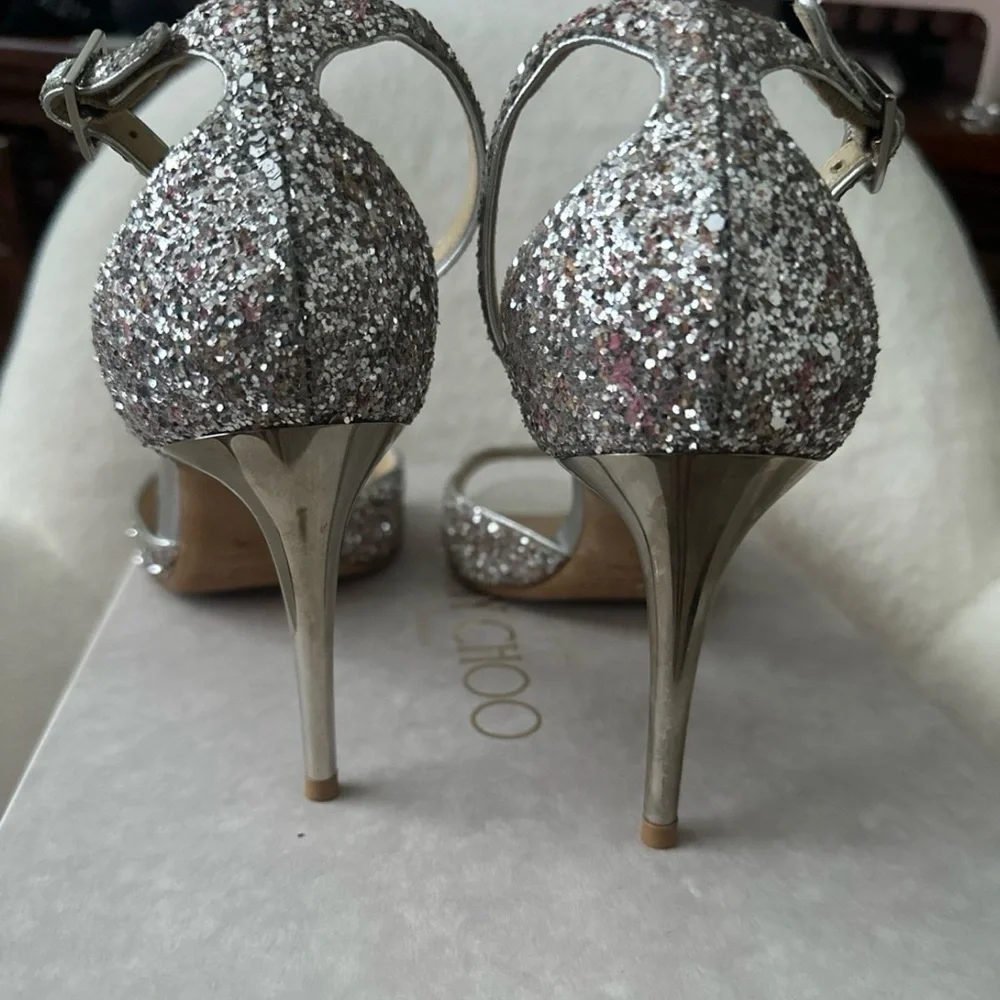 Jimmy Choo Sparkling Silver Heels - Picture 3 of 7